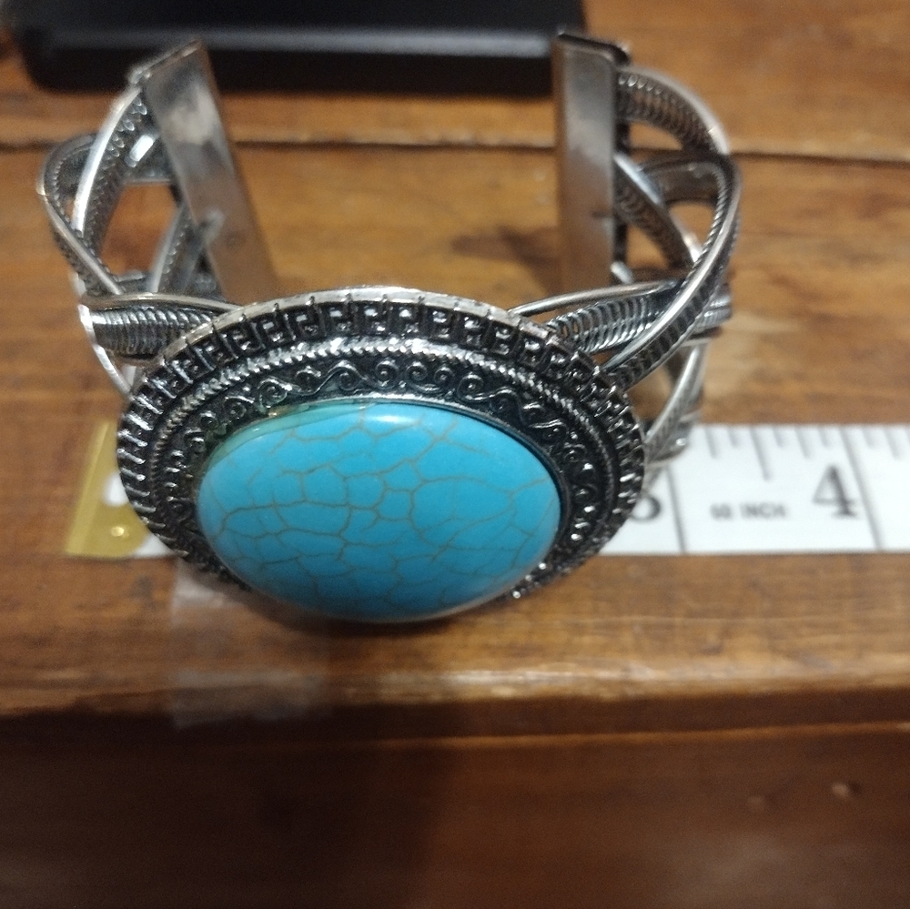 Turquoise Colored Stone Cuff Bracelet